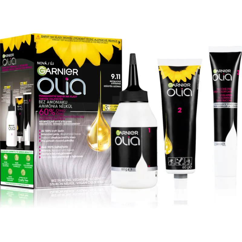 Garnier Olia Big Kit μόνιμη βαφή μαλλιών απόχρωση 9.11 Silver Smoke 1 τμχ