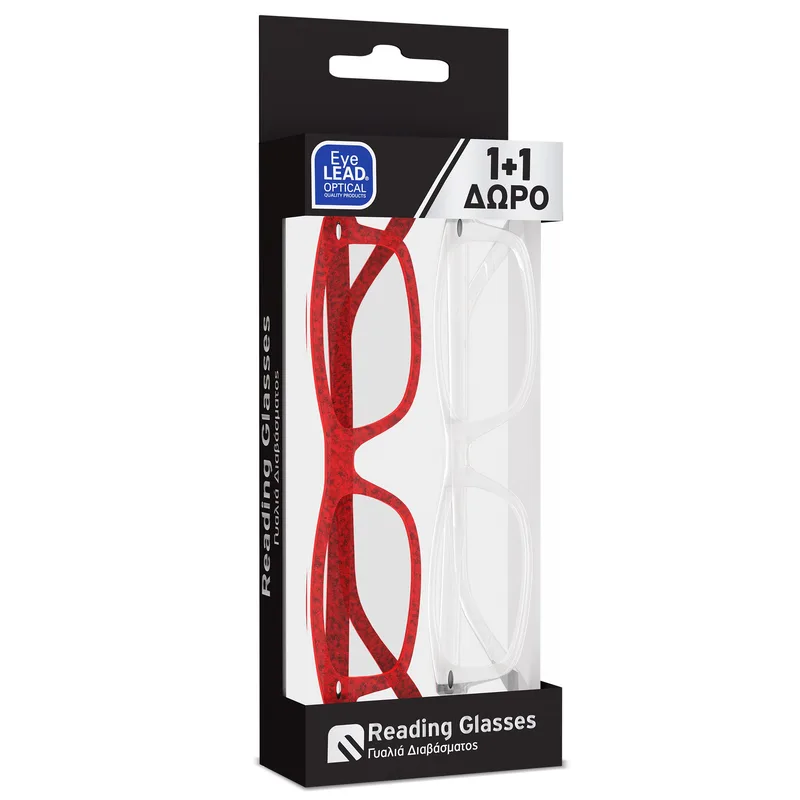 Eyelead Πακέτο Προσφοράς Γυαλιά Διαβάσματος Unisex, Κόκκινο Κοκκάλινο Ε224 & Διαφανές Κοκκάλινο Ε223 1+1 Δώρο - 2,50