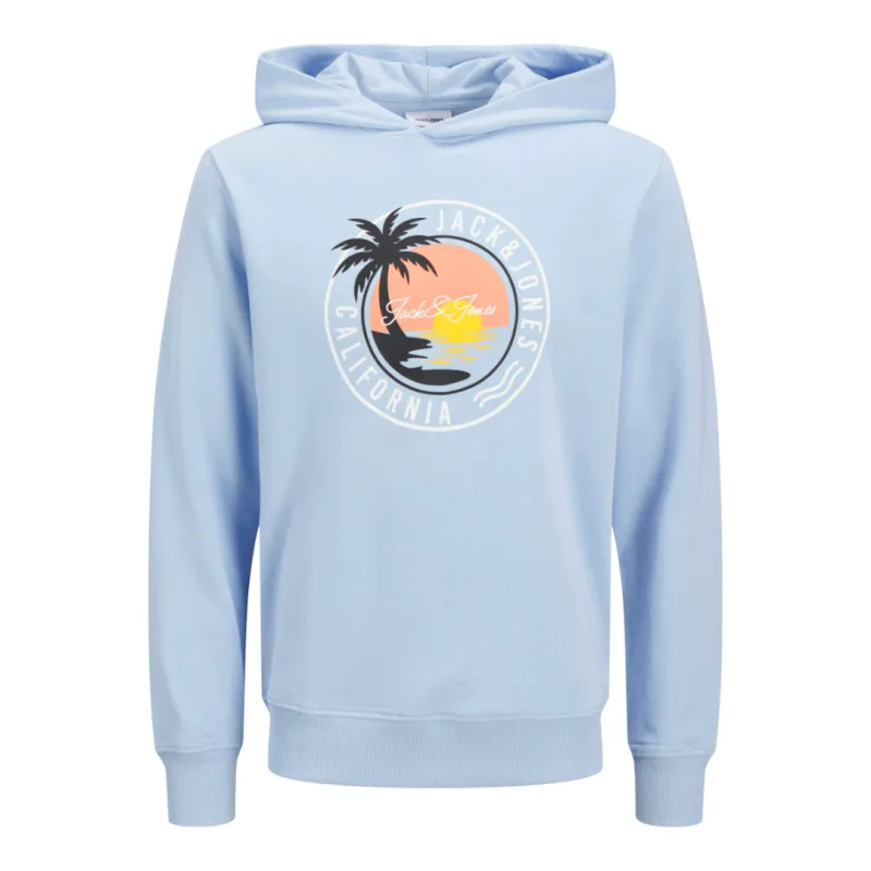 Jack & Jones "Palm",λεπτό hoodie με μεταξοτυπία,σε plus fit γραμμή - Chambray