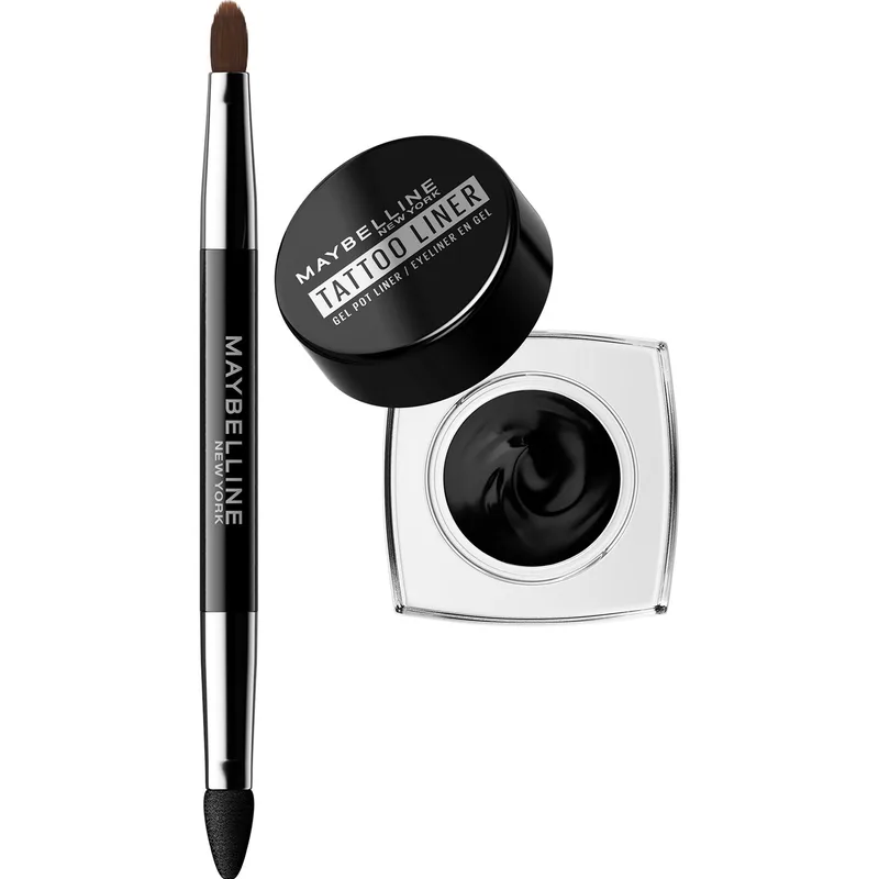 Maybelline Tatoo Liner Gel Pot & 2 in 1 Brush Αδιάβροχο Eyeliner με Έντονο Χρώμα & Διπλό Πινέλο 1 Τεμάχιο - 950 Blackest Black
