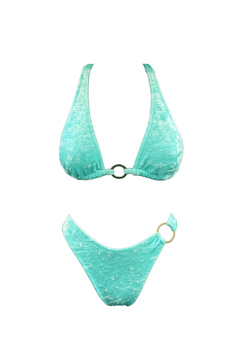 Emma Swimwear σετ γυναικείο μαγιό μπικίνι "Aqua Velvet Ring Triangle" - EMMA 954 Τυρκουάζ