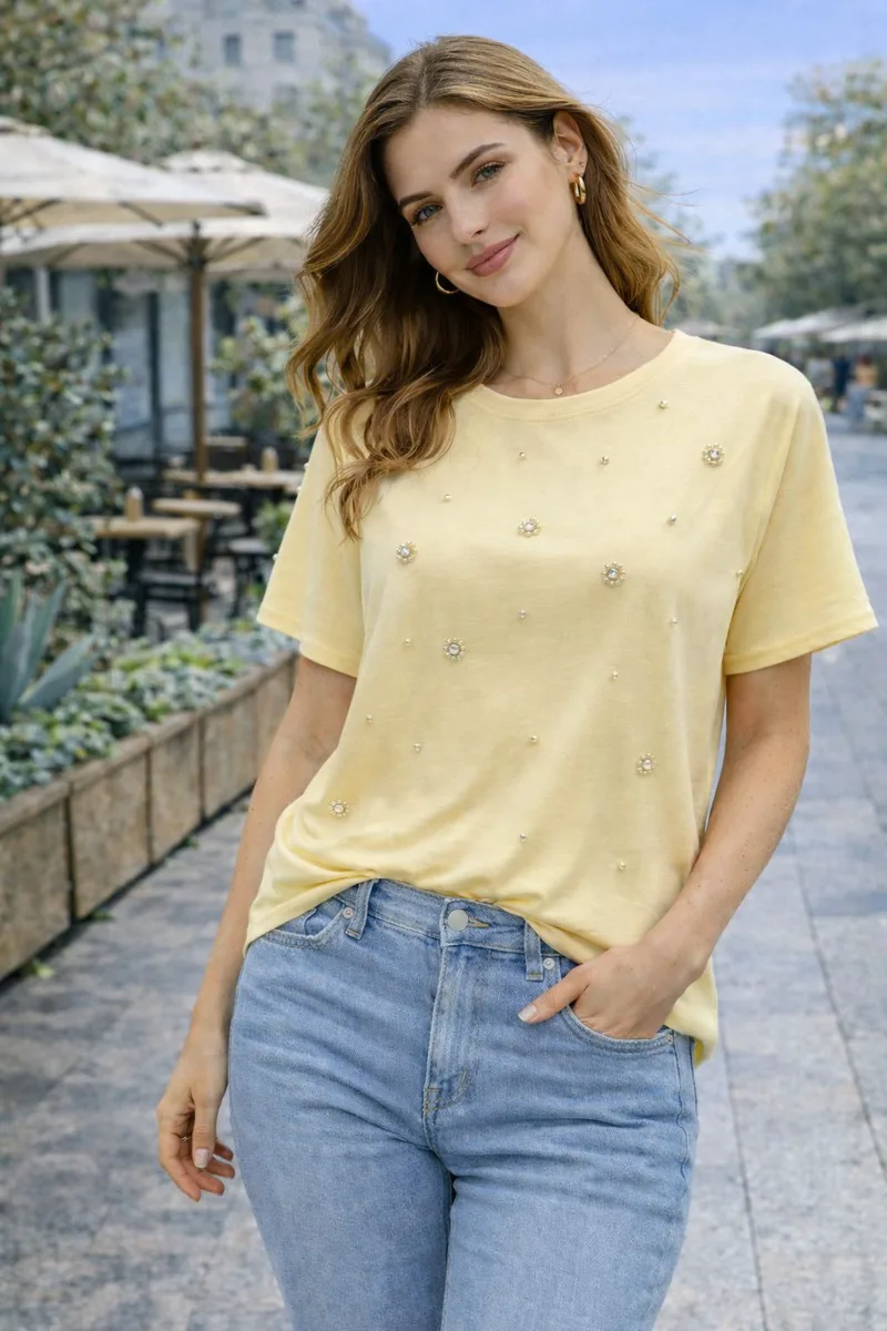 Μπλούζα Με Στρας Λεπτομέρειες – Κίτρινο | Dress Up Κίτρινο