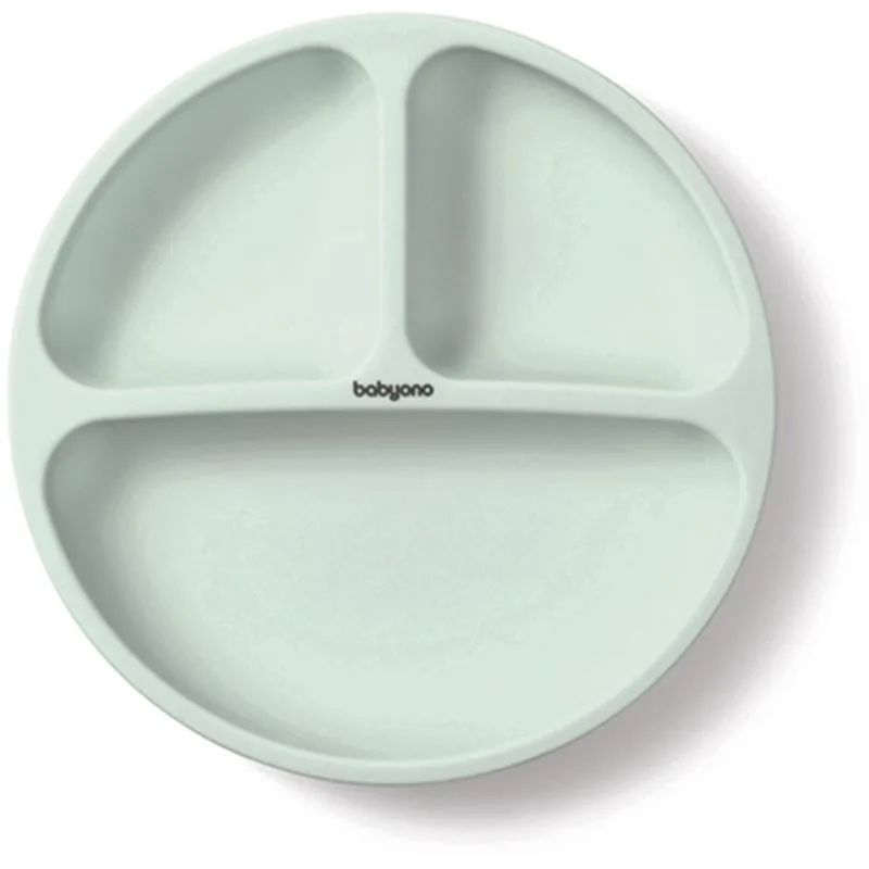 BabyOno Siilicone Plate 6m+ πιάτο με χωρίσματα με βεντούζα Sage 1 τμχ