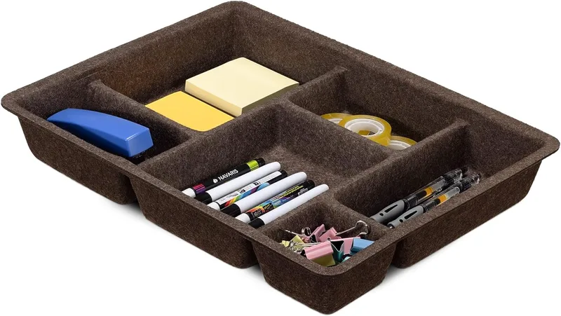 Navaris Felt Drawer Organiser Tray - Δίσκος Αποθήκευσης & Οργάνωσης Συρταριών από Τσόχα για Αξεσουάρ Γραφείου / Κοσμήματα / Καλλυντικά - 40.5 x 30.5 x 6 cm - Brown (50236.03)
