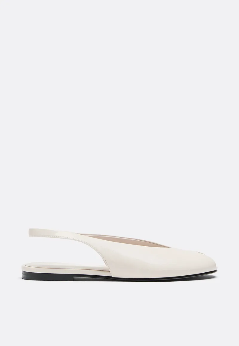 Stradivarius Φλατ Εξώφτερνες Μπαλαρίνες Peep Toe Εκρού 40