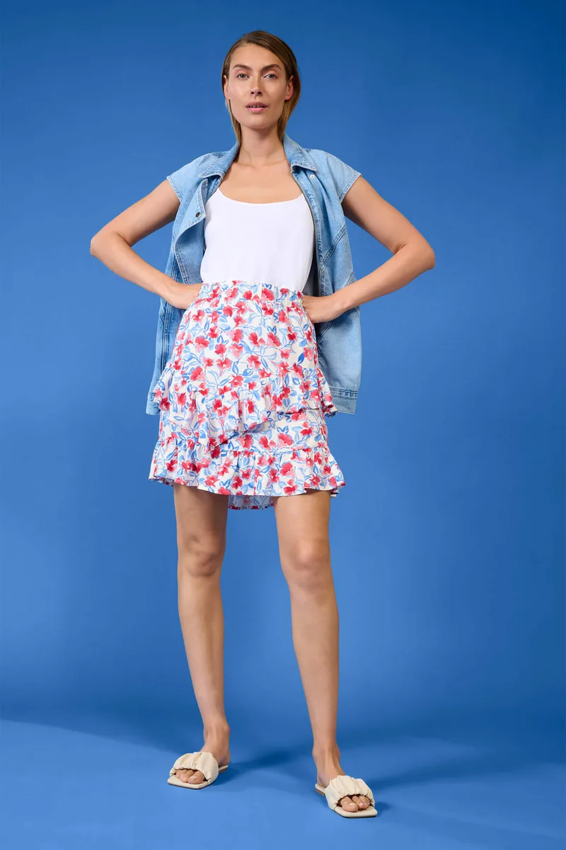 Orsay γυναικεία mini φούστα με all-over floral print και βολάν - 722275-001000 Λευκό