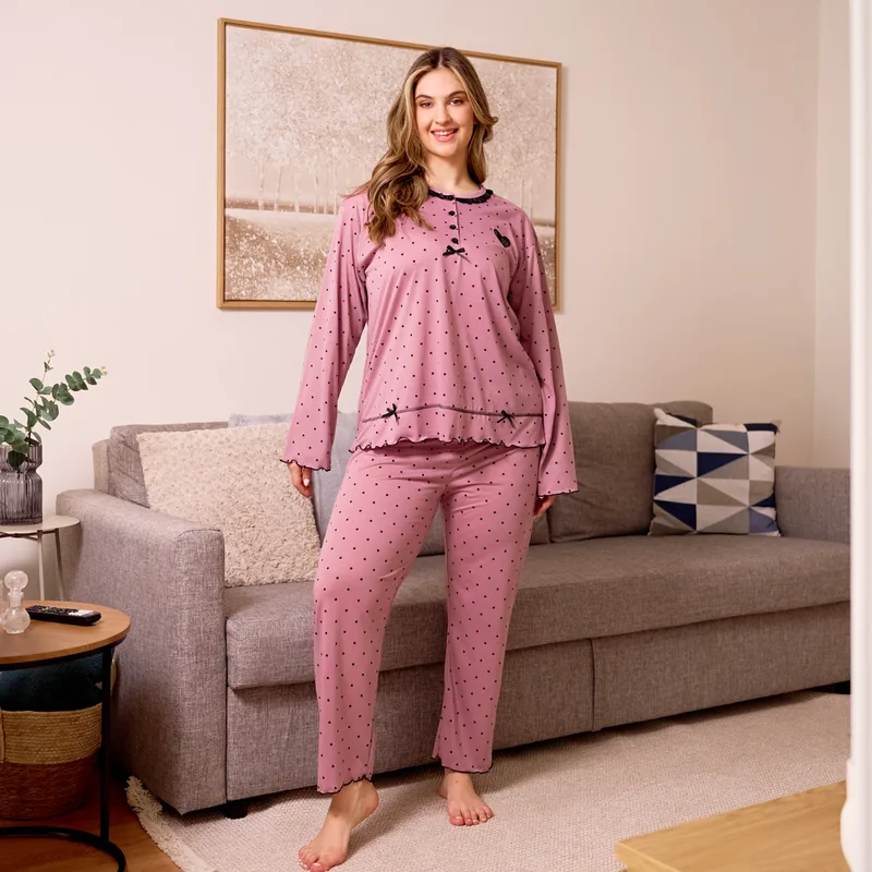 Γυναικεία Πυτζάμα με Καρδούλες Plus Size - Σάπιο Μήλο