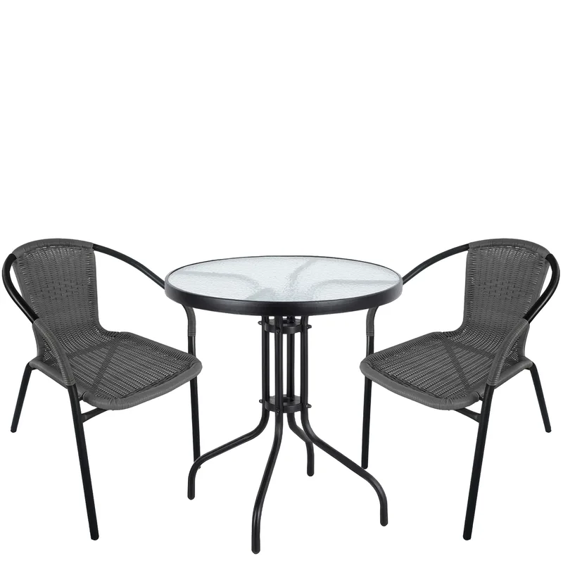 Σετ Τραπεζαρία Κήπου ArteLibre EARTH Μαύρο/Γκρι Rattan/Γυαλί/Μέταλλο Με 2 Πολυθρόνες 14990494