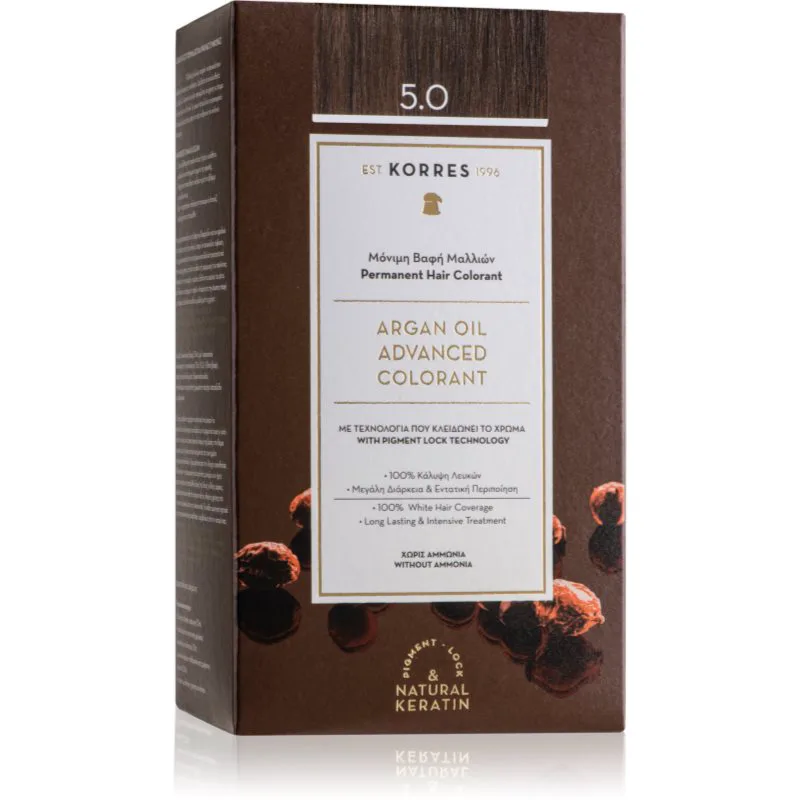 Korres Argan Oil μόνιμη βαφή μαλλιών με έλαιο αργκάν απόχρωση 5.0 Light Brown 50 ml
