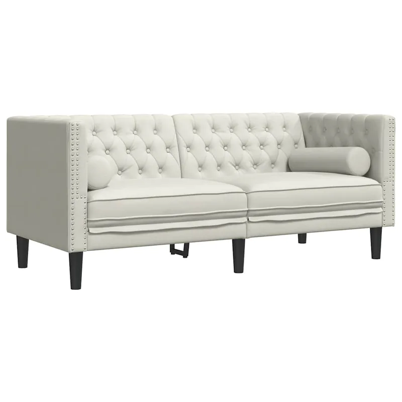 vidaXL Καναπές Chesterfield Διθέσιος με Στηρίγματα σε Κρεμ Βελούδο