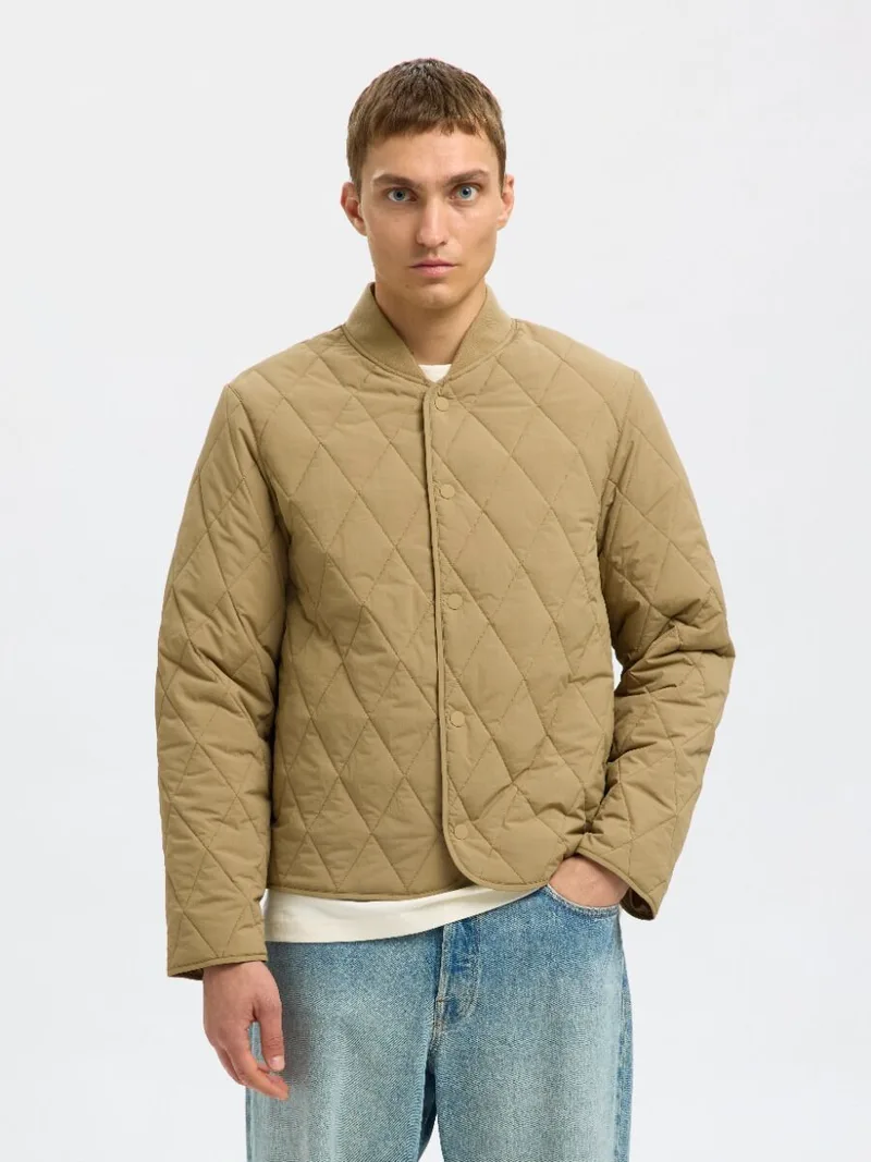 Selected Erik Aνδρικό Quilted Jacket 16099380 Γκρι Μπεζ