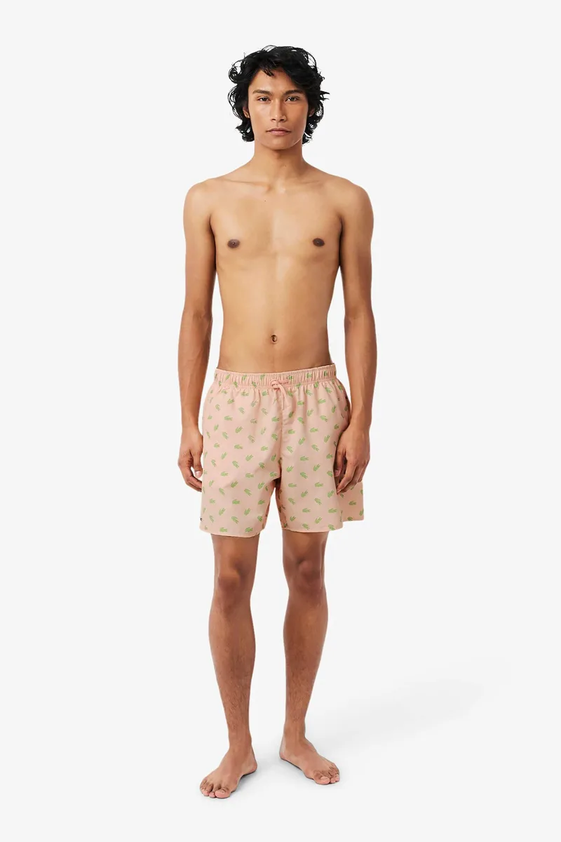 Lacoste ανδρικό μαγιό σορτς με all-over crocodile print - MH1851 Σομόν
