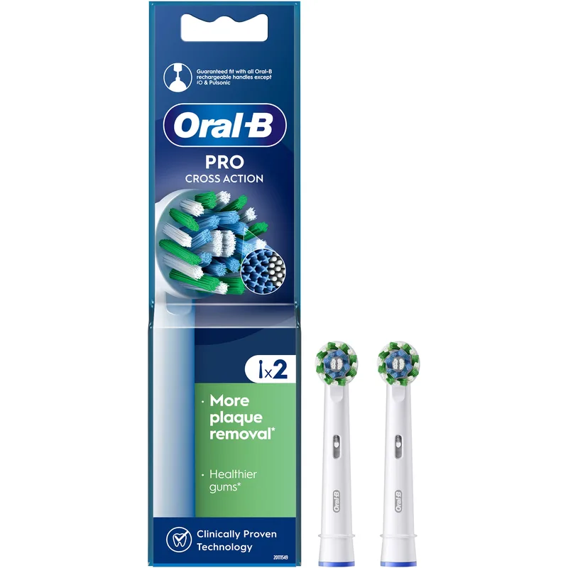 Oral-B Pro Cross Action Medium Electric Toothbrush Head White Ανταλλακτικές Κεφαλές Ηλεκτρικής Οδοντόβουρτσας για Αφαίρεση της Πλάκας, Προστασία των Ούλων & Μεσαίας Σκληρότητας Ίνες με Ένδειξη Αντικατάστασης της Κεφαλής 2 Τεμάχια
