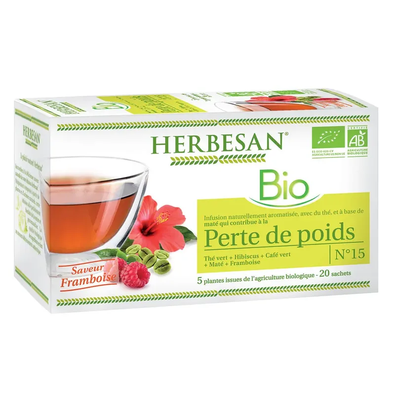 Herbesan Mate Organic Weight Loss Infusion Raspberry Flavor 20 sachets
