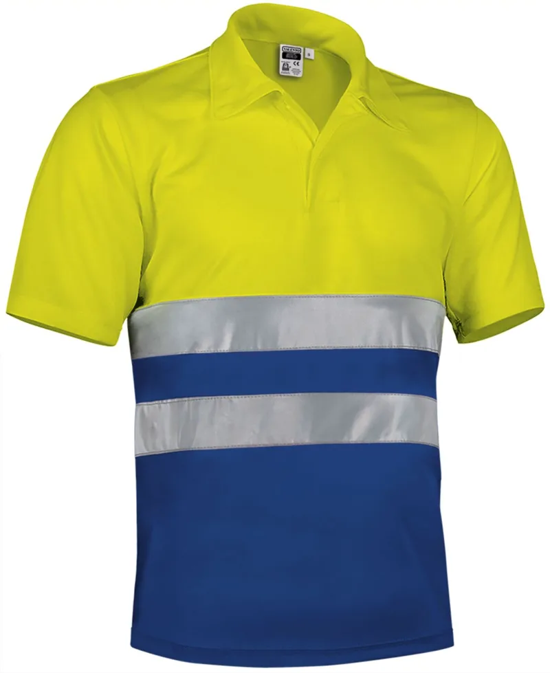 Hi-Vis Κοντομάνικο Polo Shirt BUILD Valento POVABUIAZ Fluo Yellow-Bluish Blue