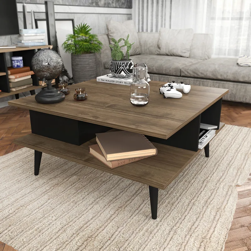 Τραπεζάκι Σαλονιού Akya - Walnut, Black 322Rtc1208 89x44x89 cm