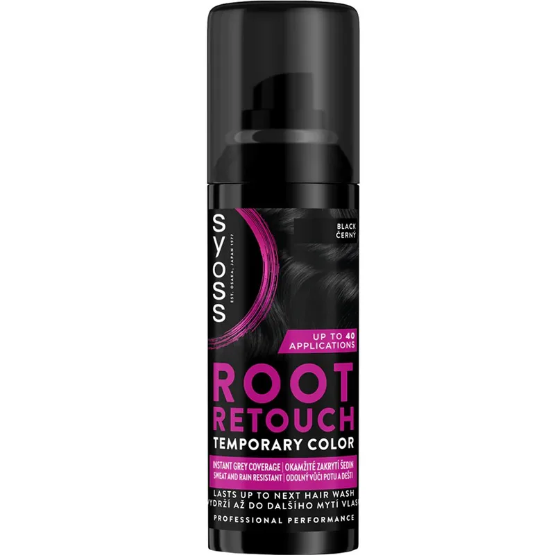 Syoss Root Retouch Temporary Hair Color Spray Προσωρινής Κάλυψης της Περιοχής των Ριζών που Καλύπτει Άμεσα τα Λευκά 120ml - Μαύρο