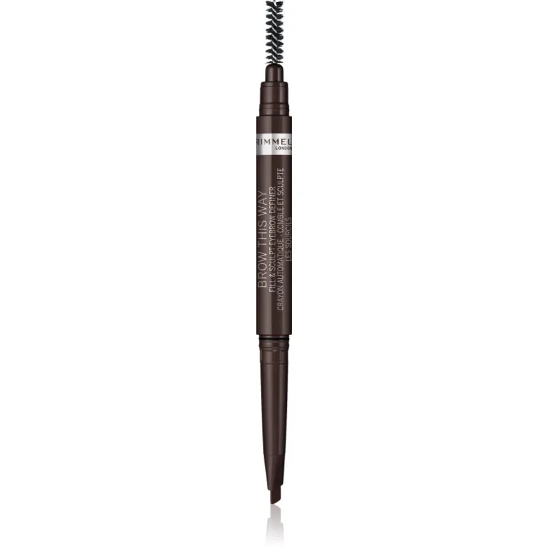 Rimmel Brow This Way μολύβι για τα φρύδια με βούρτσα 2 σε1 απόχρωση 003 Dark Brown 0,25 γρ