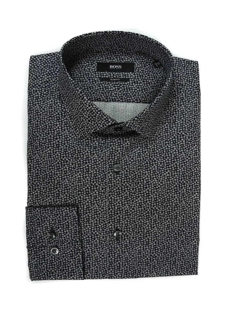 BOSS ΠΟΥΚΑΜΙΣΟ JENNO SLIM FIT ΜΙΚΡΟΣΧΕΔΙΟ NIGHT ΜΠΛΕ