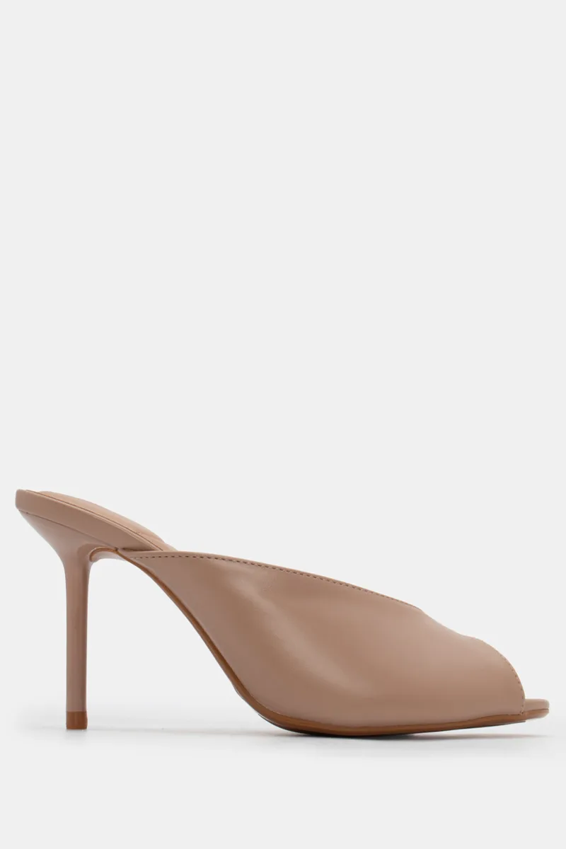 Mules Peep Toe - Μπεζ-Σκούρο