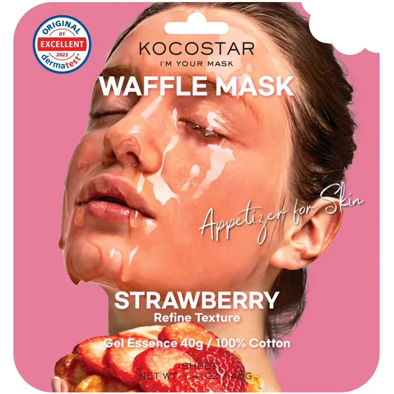 Kocostar Waffle Face Mask Strawberry Refine Texture Κωδ 5604, Εμποτισμένη Μάσκα Προσώπου για Καθαρισμό & Λάμψη 1 Τεμάχιο