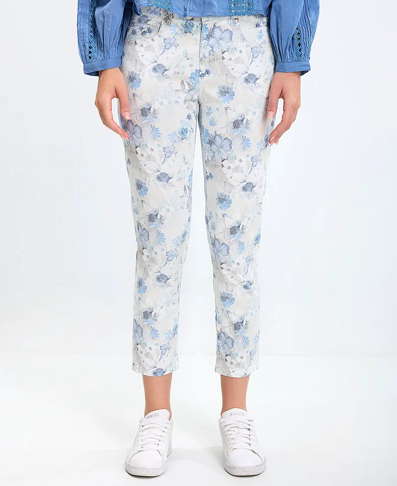 Γυναικείο Παντελόνι Regular Fit με Φλοράλ Σχέδιο και Cropped Μήκος