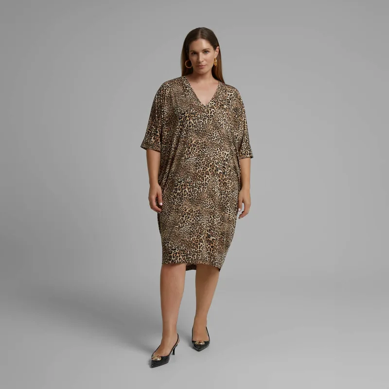 Midi φόρεμα V με leopard print