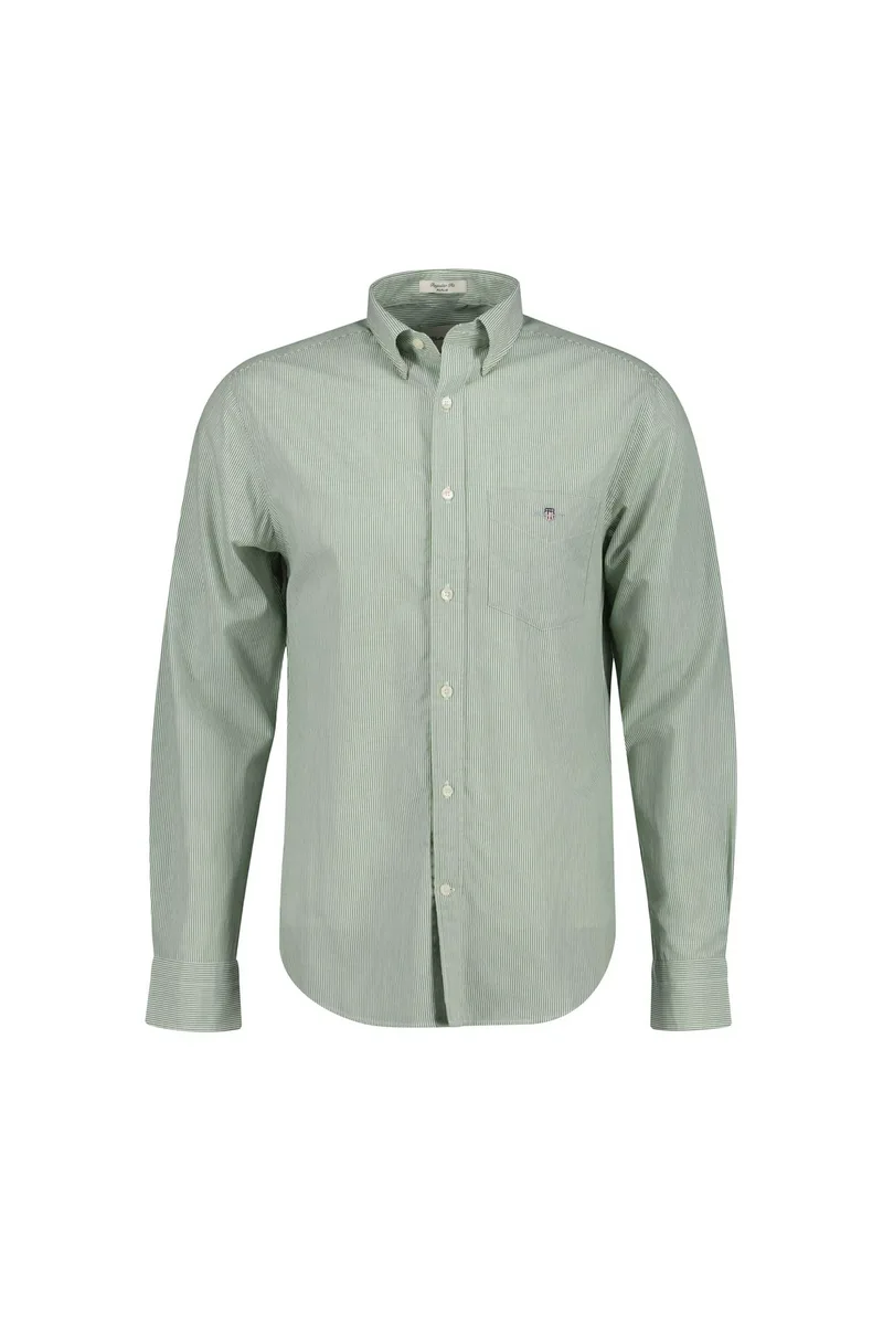 Gant ανδρικό πουκάμισο button down με ψιλό ριγέ σχέδιο και τσέπη με κεντημένο λογότυπο Regular Fit - 3000140 Πράσινο