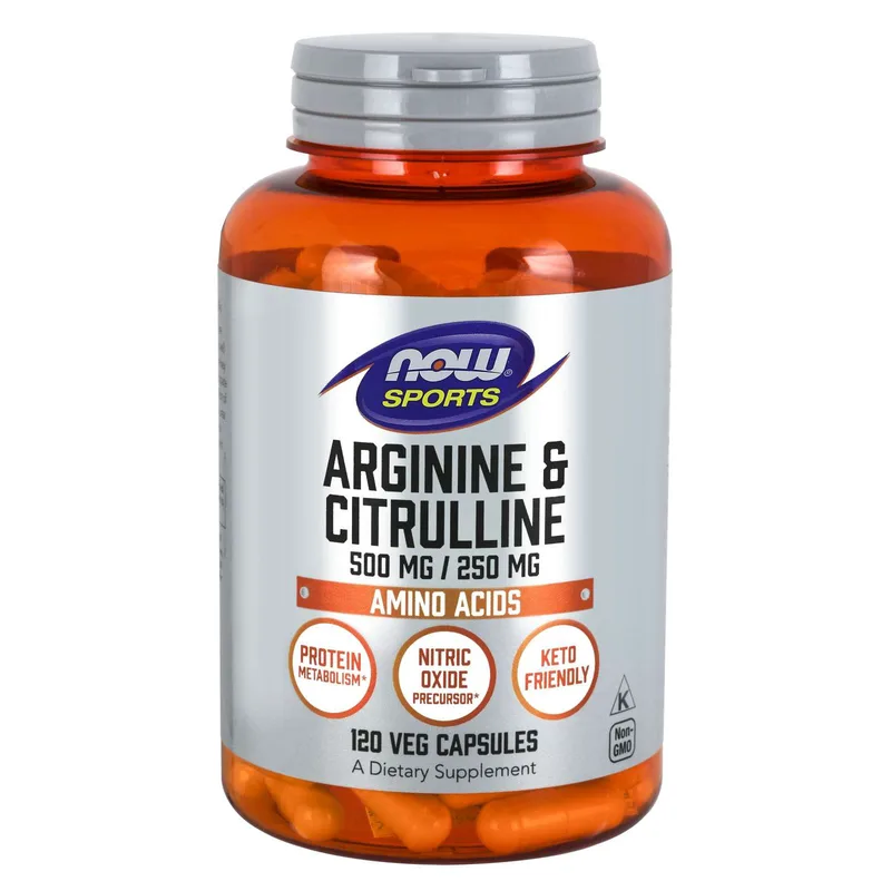 Now Foods Arginine & Citrulline 500mg / 250mg Συμπλήρωμα Αργινίνης & Κιτρουλίνης, για το Μεταβολισμό των Πρωτεϊνών 120veg.caps