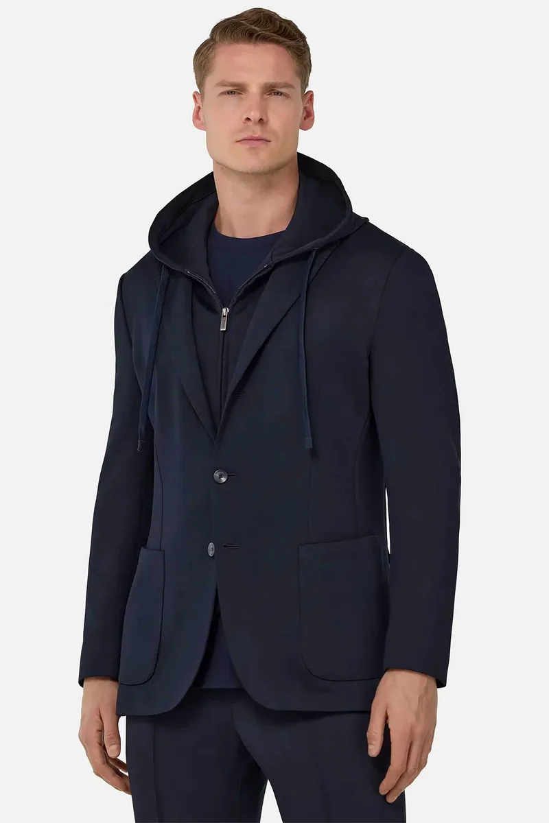 Boggi Milano ανδρικό casual σακάκι με εσωτερική επένδυση με κουκούλα Regular Fit - BO25P054104 Μπλε Σκούρο