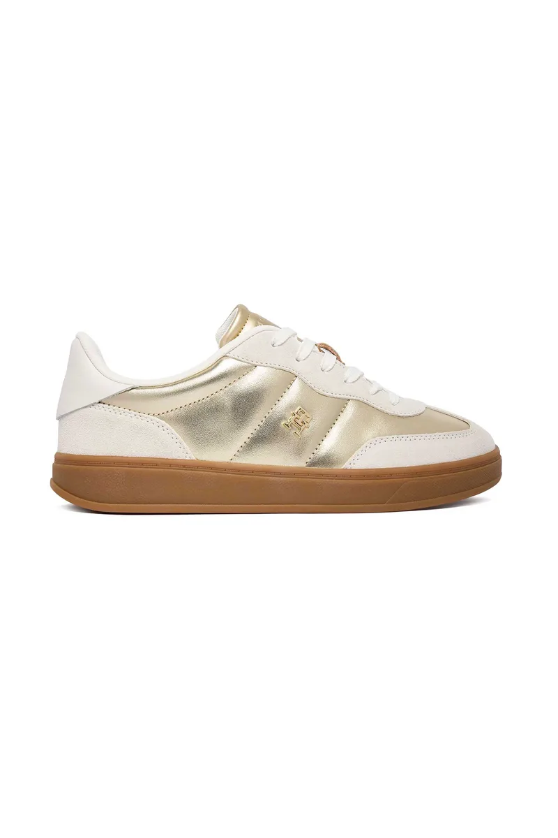 Tommy Jeans γυναικεία sneakers με μεταλλικό μονόγραμμα και γυαλιστερή όψη - FW0FW09026 Χρυσό