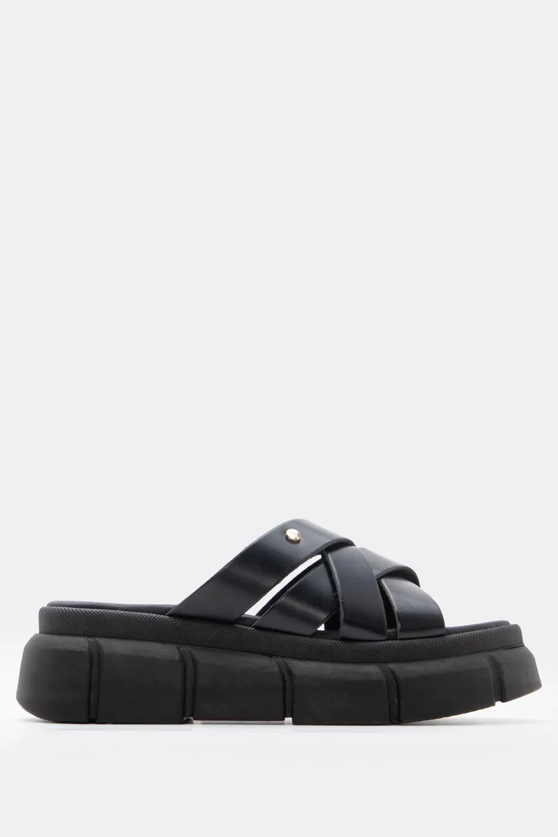 LUIGI DESIGN - Πλατφόρμες Flatform με Χιαστί Λουράκια - Μαύρο