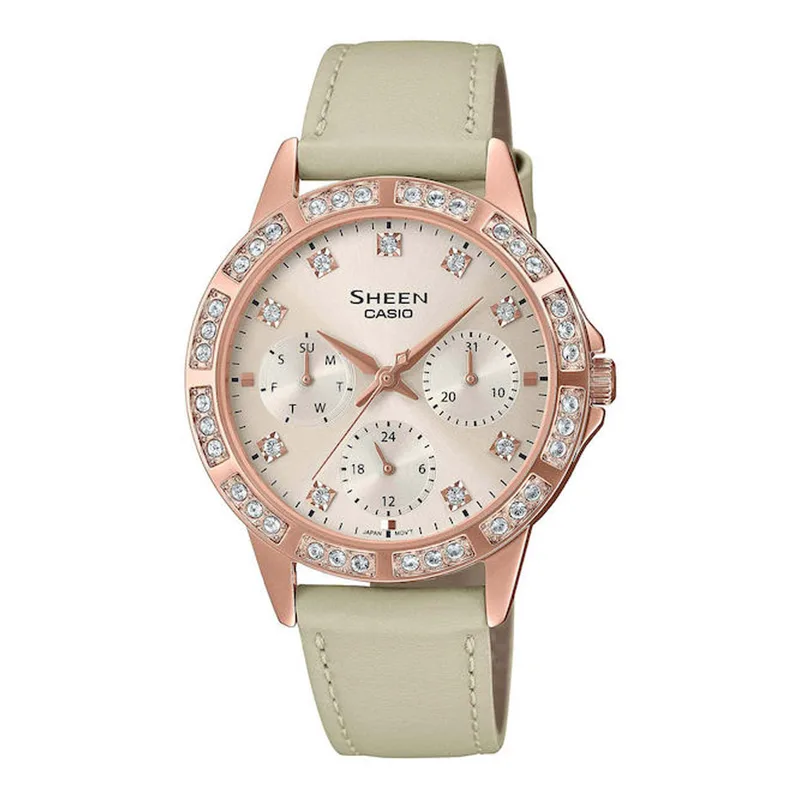 CASIO Sheen Crystals Μπεζ Leather Strap SHE-3517PGL-9AUEF