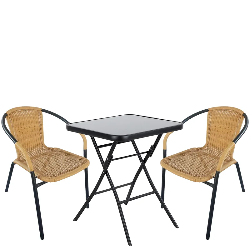 Σετ Τραπεζαρία Κήπου ArteLibre TAURUS Μαύρο/Μπεζ Rattan/Γυαλί/Μέταλλο Με 2 Πολυθρόνες 14990488