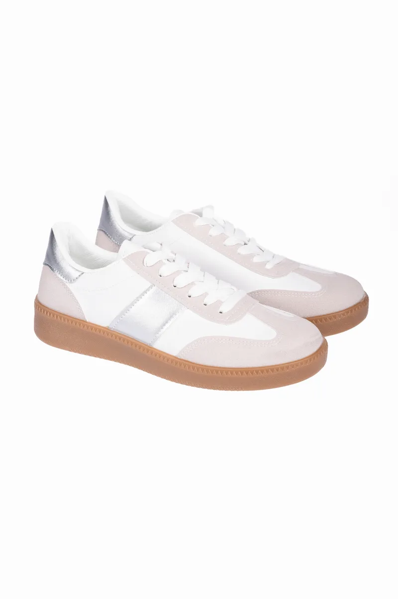 Γυναικεία sneakers με συνδυασμό υλικών - Ασημί