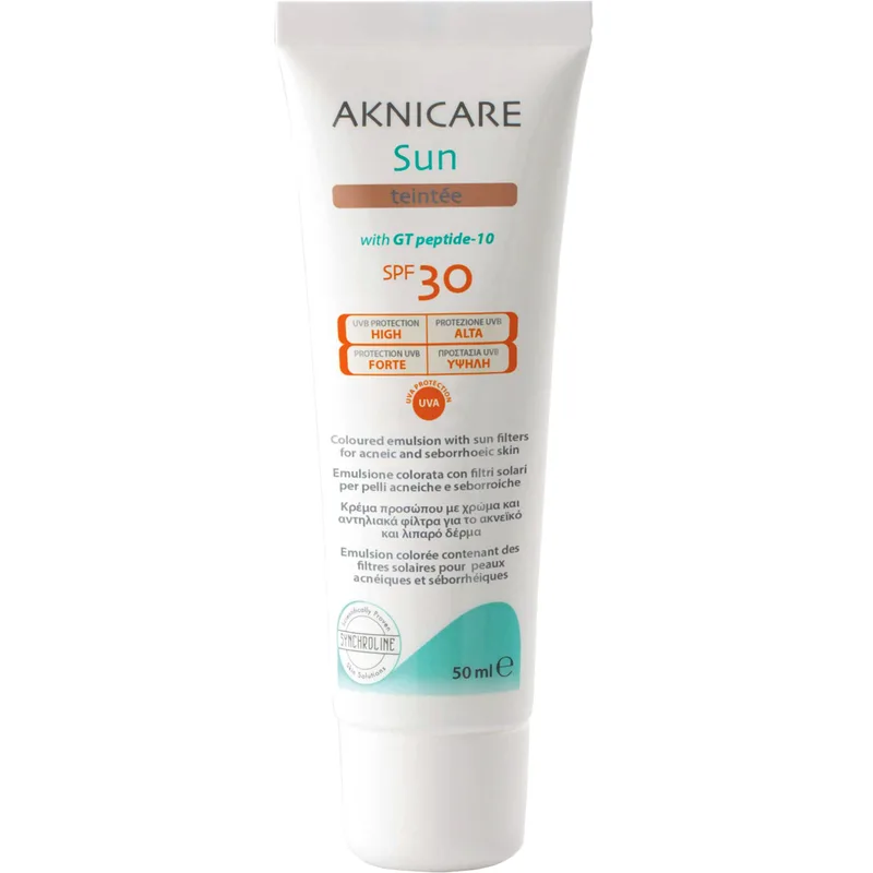 Synchroline Aknicare Sun Tinted Face Cream Spf30 Αντηλιακή Κρέμα Προσώπου Υψηλής Προστασίας με Χρώμα για Λιπαρό με Τάση για Ακμή Δέρμα 50ml