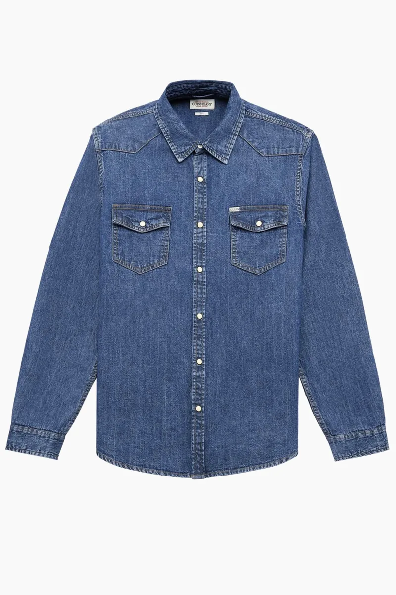 GUESS JEANS ΠΟΥΚΑΜΙΣΟ JEANS SLIM FIT ΜΠΛΕ