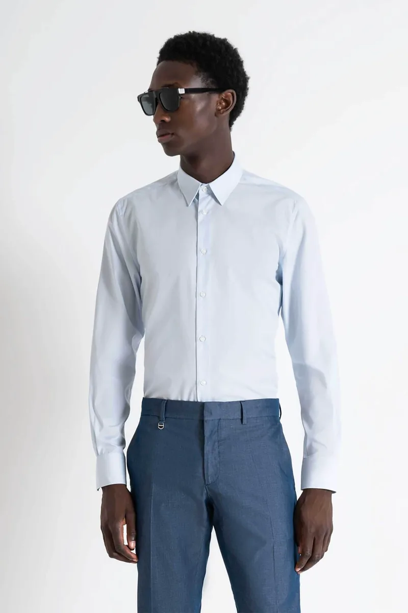 Antony Morato ανδρικό πουκάμισο μονόχρωμο Slim Fit "Νapoli" - SL00628FA400078 Γαλάζιο