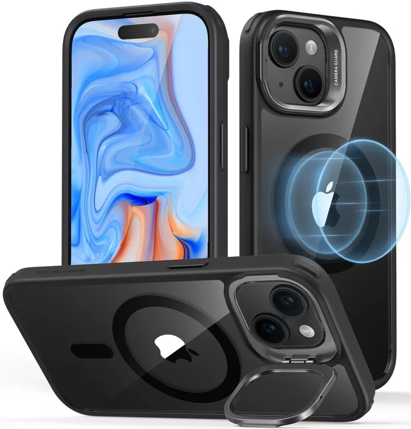 ESR Classic Kickstand Hybrid HaloLock - Διάφανη Ανθεκτική MagSafe Θήκη Apple iPhone 15 - Clear / Black (4894240176481)