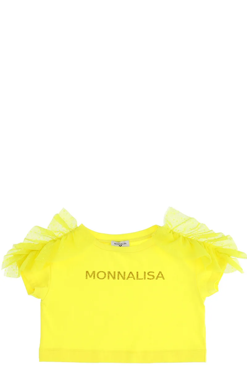 Μπλούζα Κοντομάνικη Monnalisa Crop Top Με Τούλι Και Στρας 175602AA 5201-0015 Κορίτσι