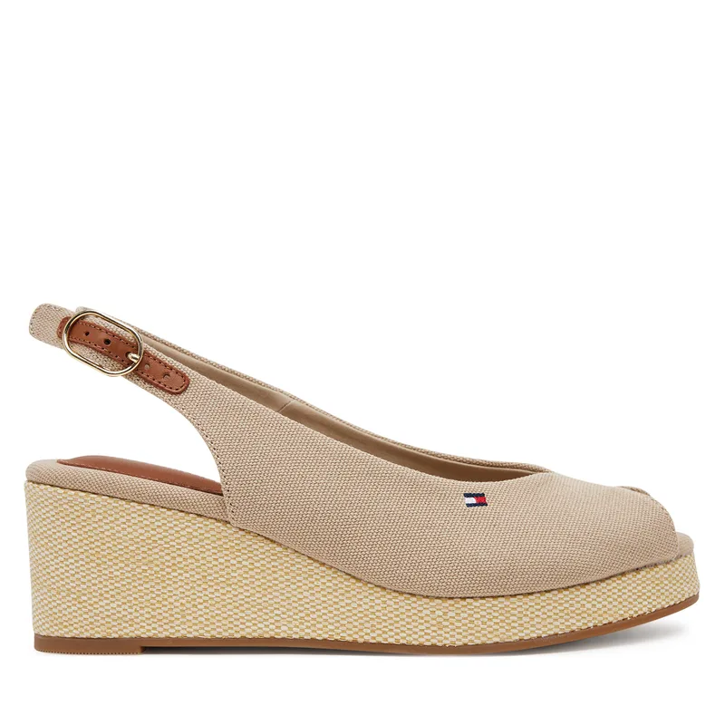 Σανδάλια Tommy Hilfiger Flag Mid Wedge Espad Slingback FW0FW08595 Μπεζ