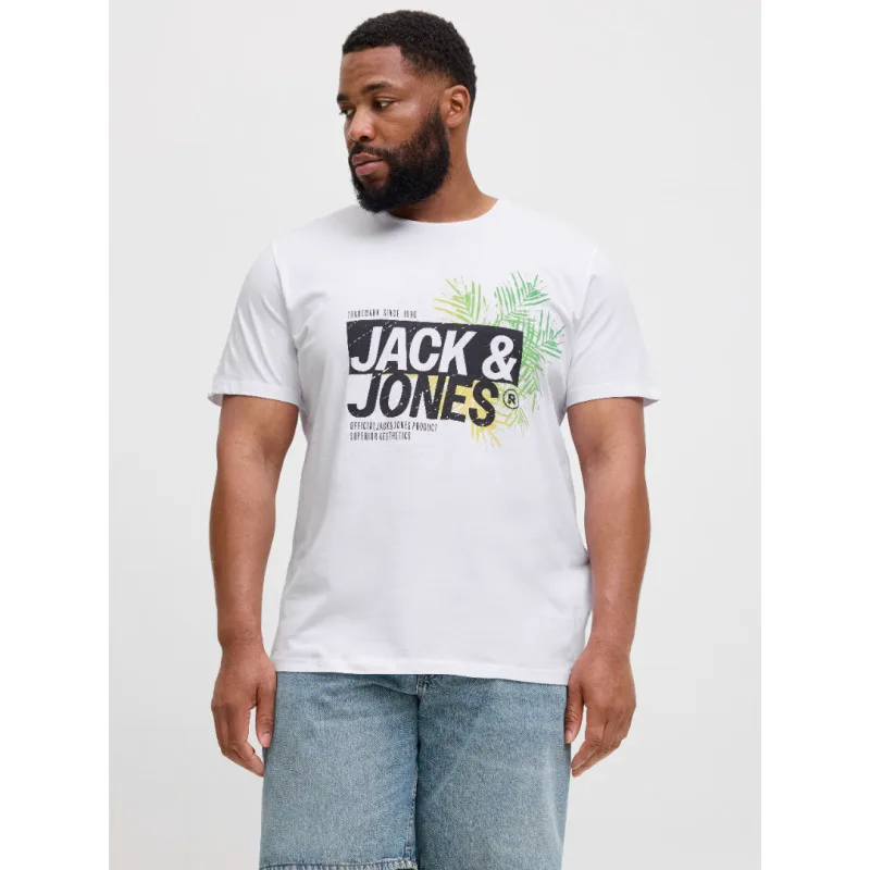 Jack & Jones "Jaxon Tee"σε Plus fit γραμμή,με μεταξοτυπία - White