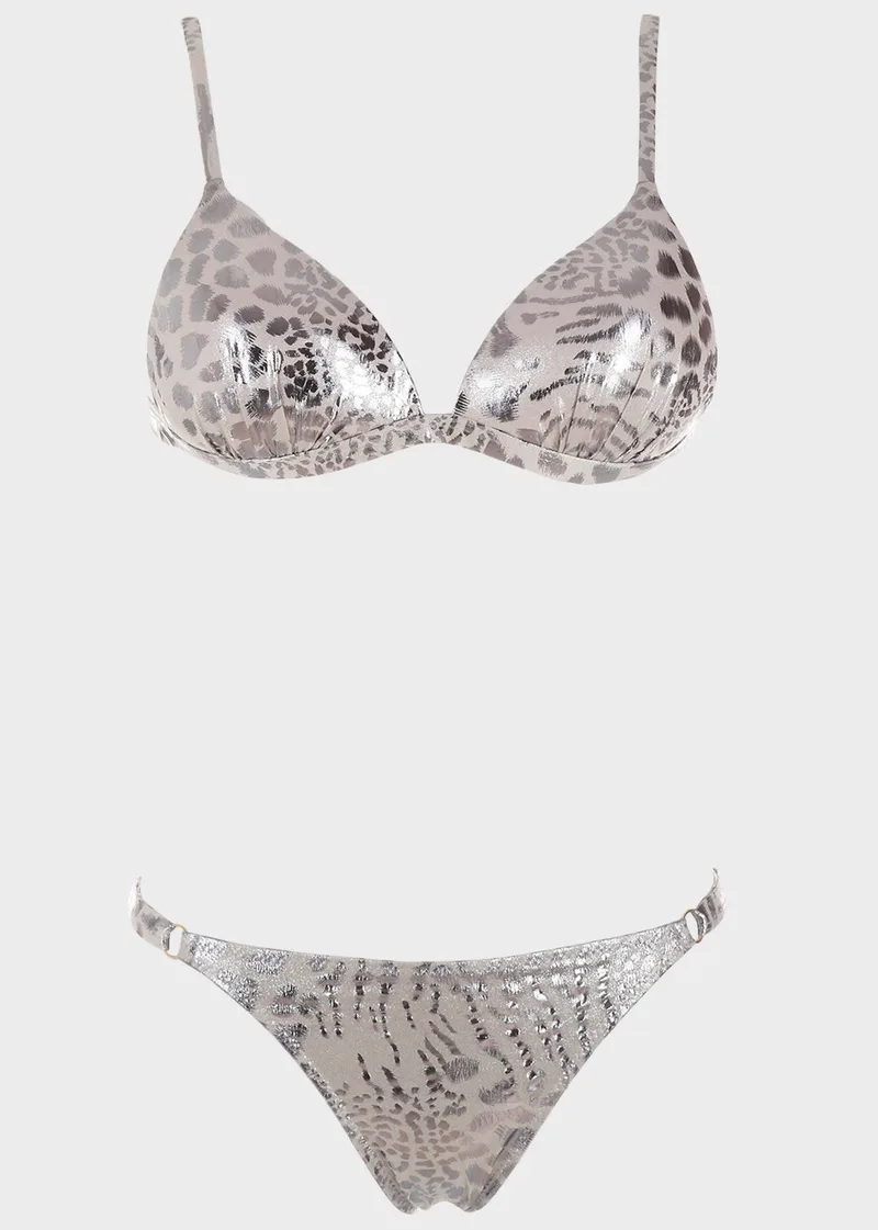 Μαγιό bikini push up όψη μεταλιζέ.Kαλύπτει B Cup ΓΚΡΙ