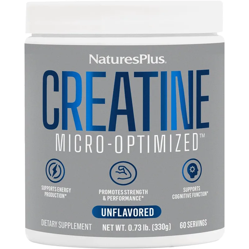 Natures Plus Creatine Micro-Optimized Συμπλήρωμα Διατροφής Μονοϋδρικής Κρεατίνης Υψηλής Ποιότητας & Καθαρότητας για Ενίσχυση Μυϊκής Δύναμης & Αντοχής, Ενέργεια & Πνευματική Διαύγεια Χωρίς Γεύση 330g