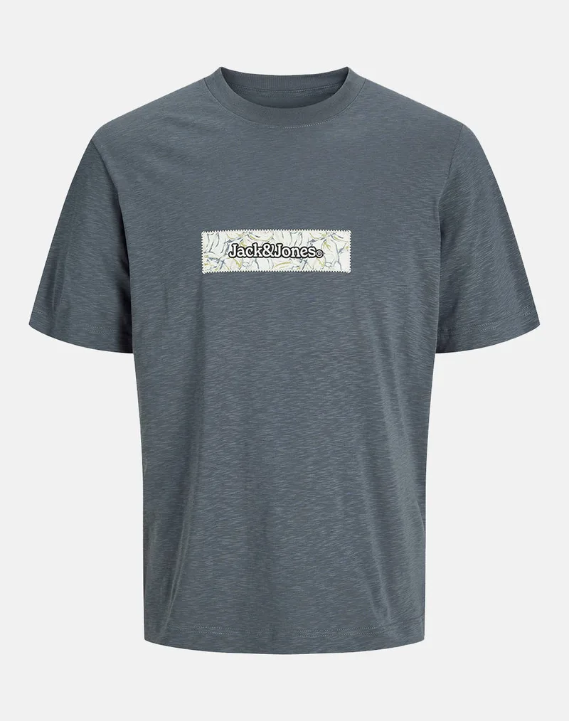 JACK&JONES JORSPLIT AOP BRANDING TEE SS CREW JNR 12274901-Stormy Weather Gray