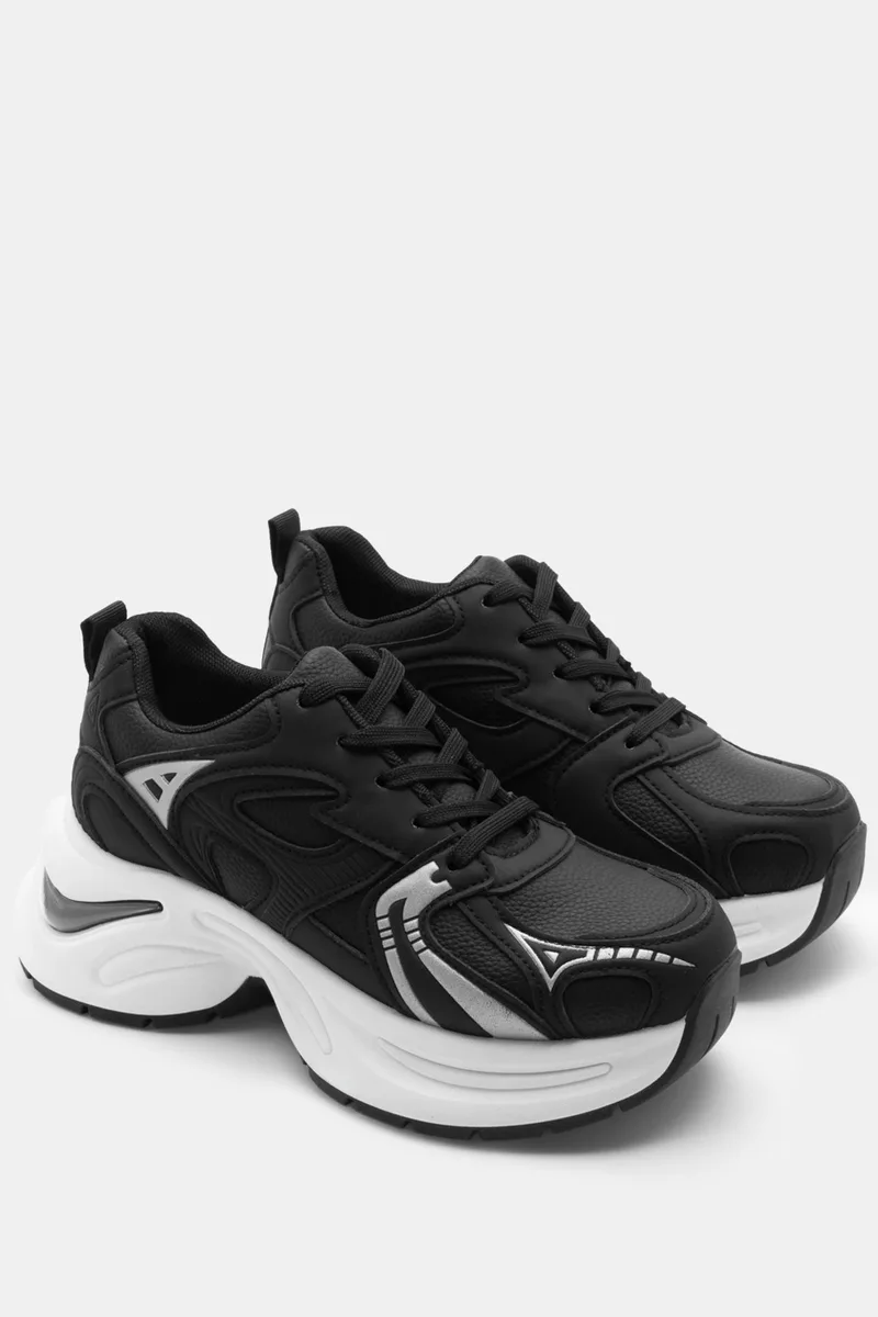 Sneakers σε Συνδυασμό Χρωμάτων με Αερόσολα - Μαύρο