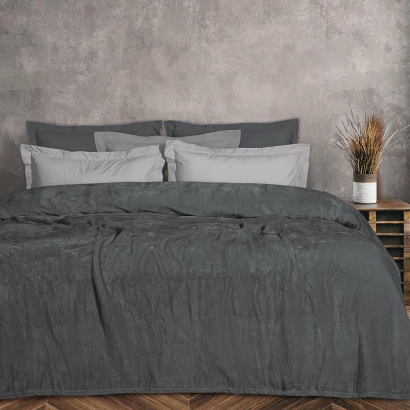 Κουβέρτα Fleece Υπέρδιπλη 220x240 Das Home Velour 1343 Dark Grey 220x240