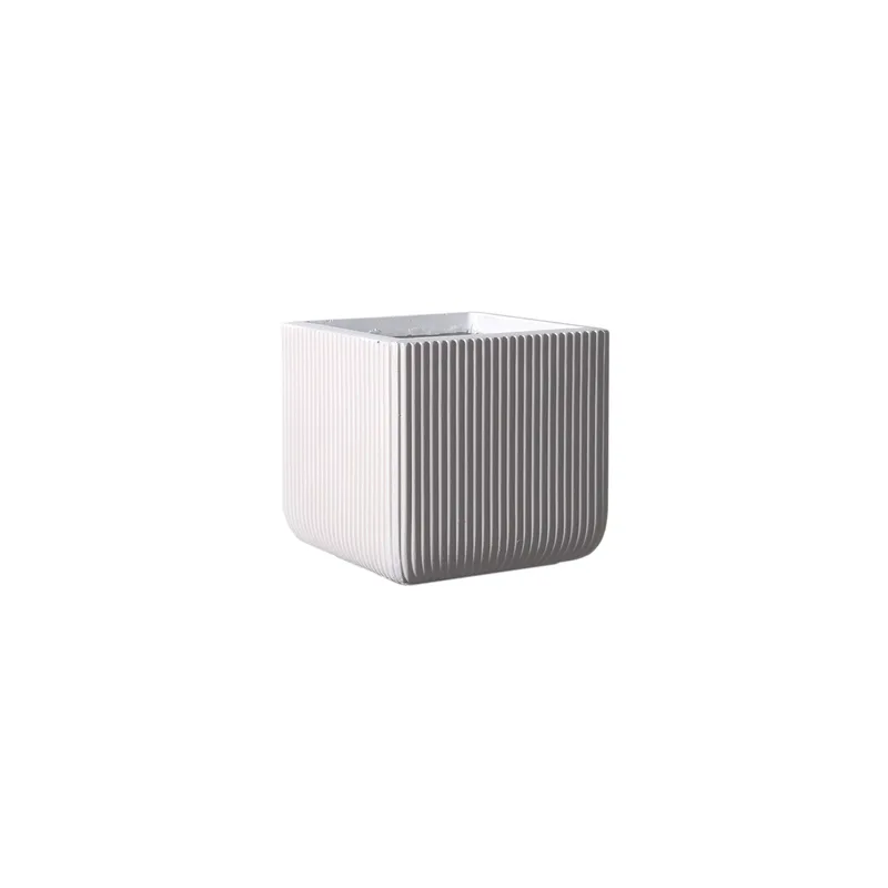 Supergreens Γλάστρα Πήλινη Τετράγωνη ''Stripe'' Λευκή S 24x24x23 εκ.