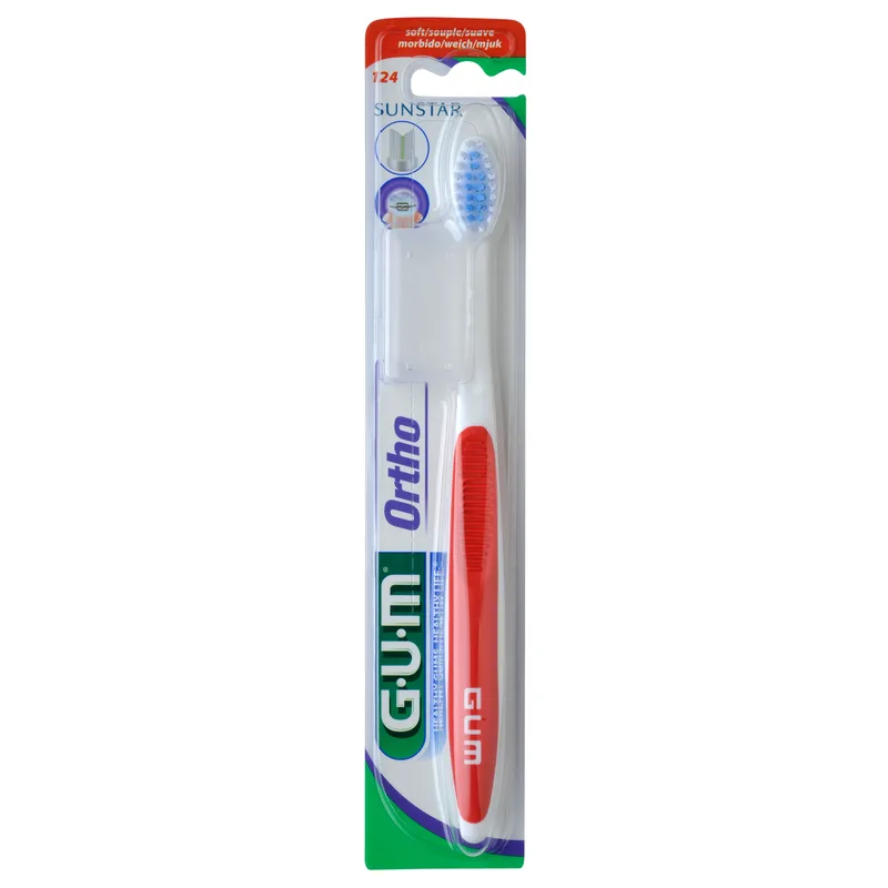 Gum Ortho Soft Toothbrush Κόκκινη Μαλακή Οδοντόβουρτσα Κατάλληλη για Καθαρισμό Ορθοδοντικών Μηχανισμών 1 Τεμάχιο, Κωδ 124