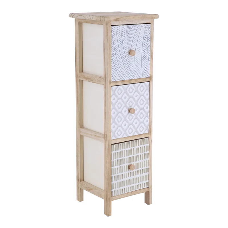 Συρταριέρα MDF Με 3 Συρτάρια 25x25x77εκ. Φυσική Με Σχέδια MRShome 1309000 (Υλικό: Mdf, Χρώμα: Natural) - sealskin - sl-DS-1309000